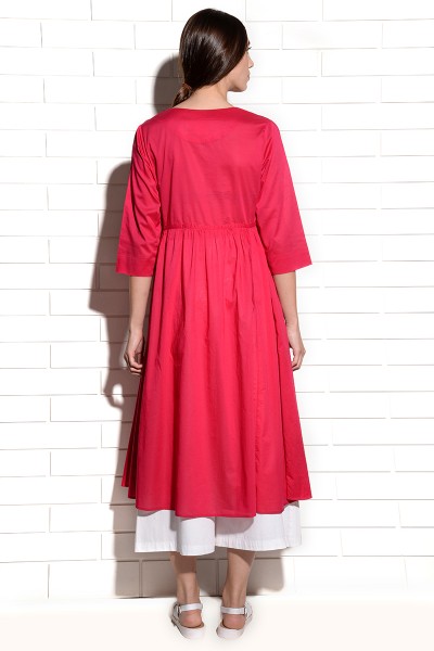 Strawberry Crush Tunic Kurta with embroidery at neck and tassles